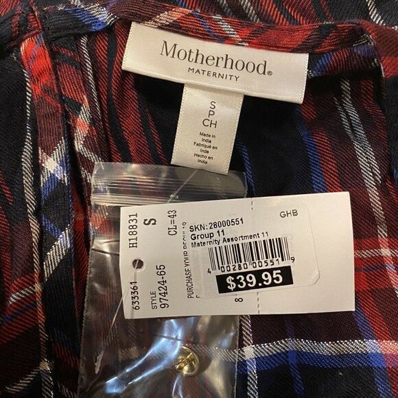 Motherhood Maternity Red Blue Silver Plaid Shirt - Picture 4 of 6